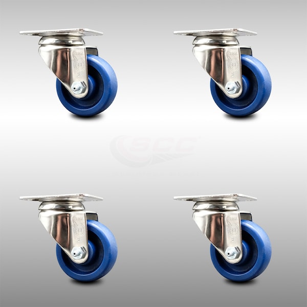 3 Inch 316SS Solid Polyurethane Wheel Swivel Top Plate Caster Set